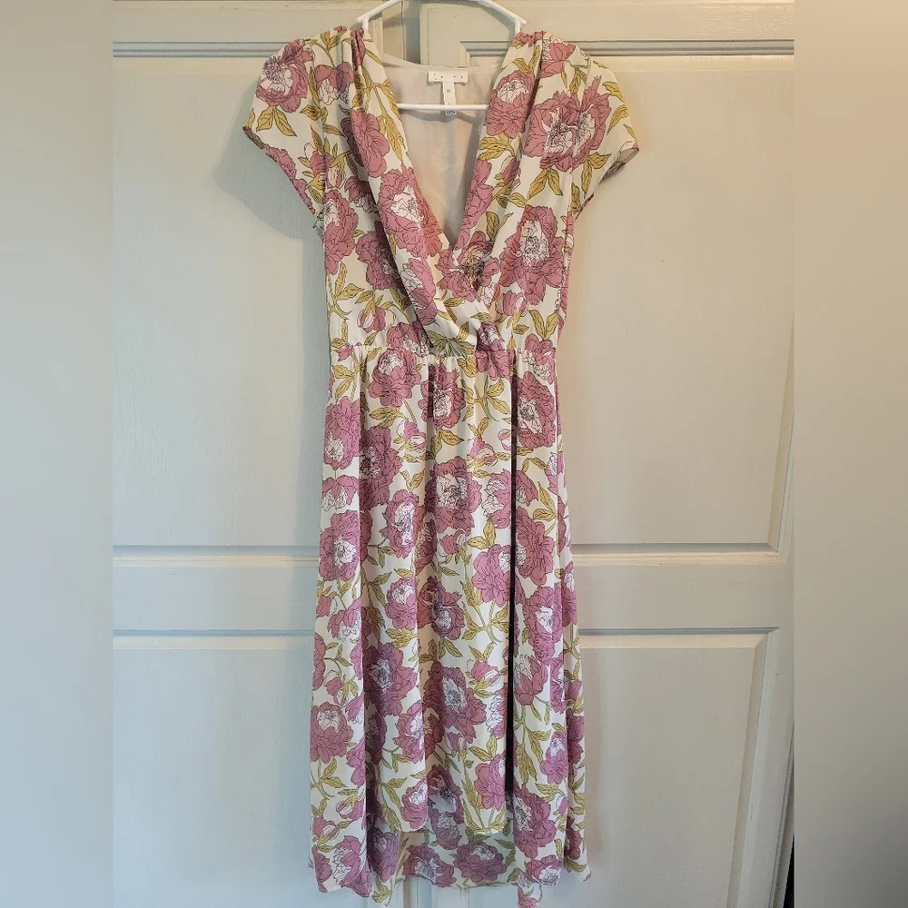 Leith High Low Floral Flutter Sleeve Midi Dress